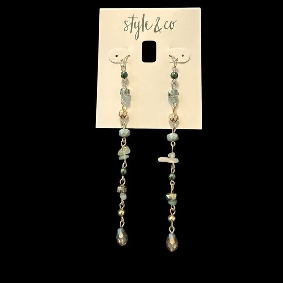 Style & Co. Green Multicolored Beaded Tower Dangle Earrings - Picture 1 of 2
